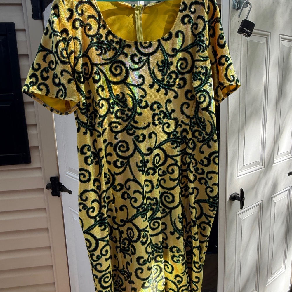 Elegant Yellow and Black Patterned Dress Custom Made ~ 22w/24w